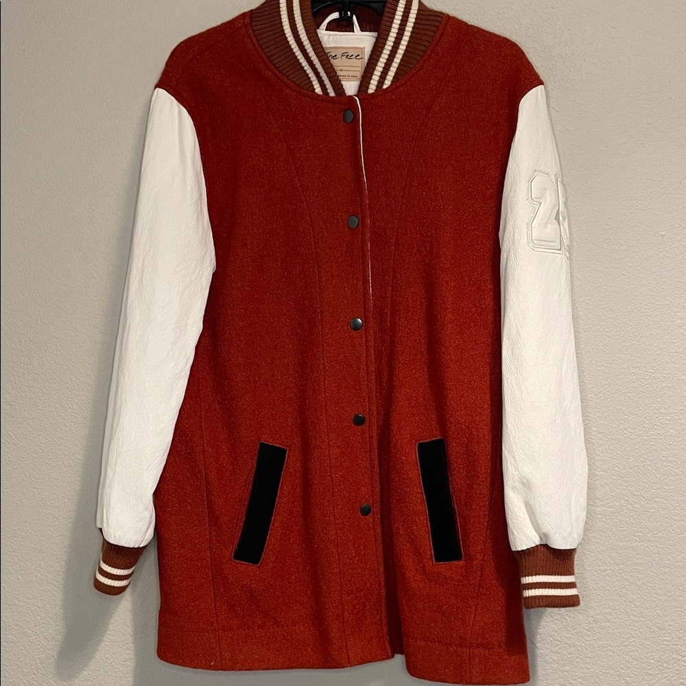 Women's Orange and White Varsity Jacket from We The Free